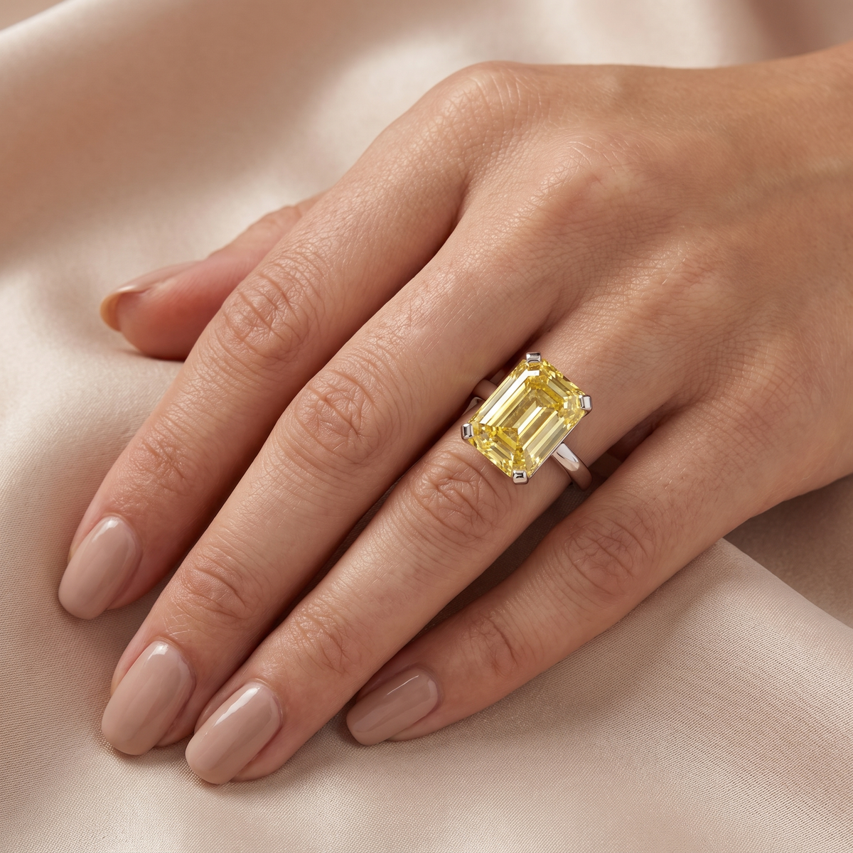 Emerald-Cut Yellow Gemstone Solitaire Ring in 925 Sterling Silver