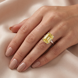 Emerald-Cut Yellow Gemstone Solitaire Ring in 925 Sterling Silver