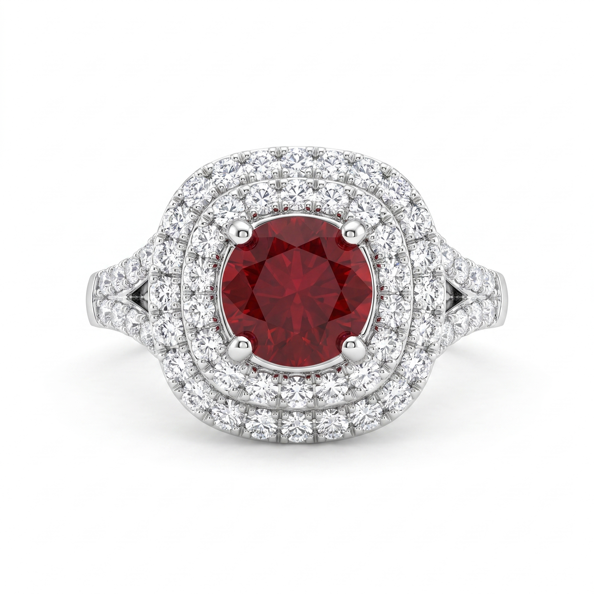 Red Gemstone Double Halo Statement Ring in 925 Sterling Silver Main image