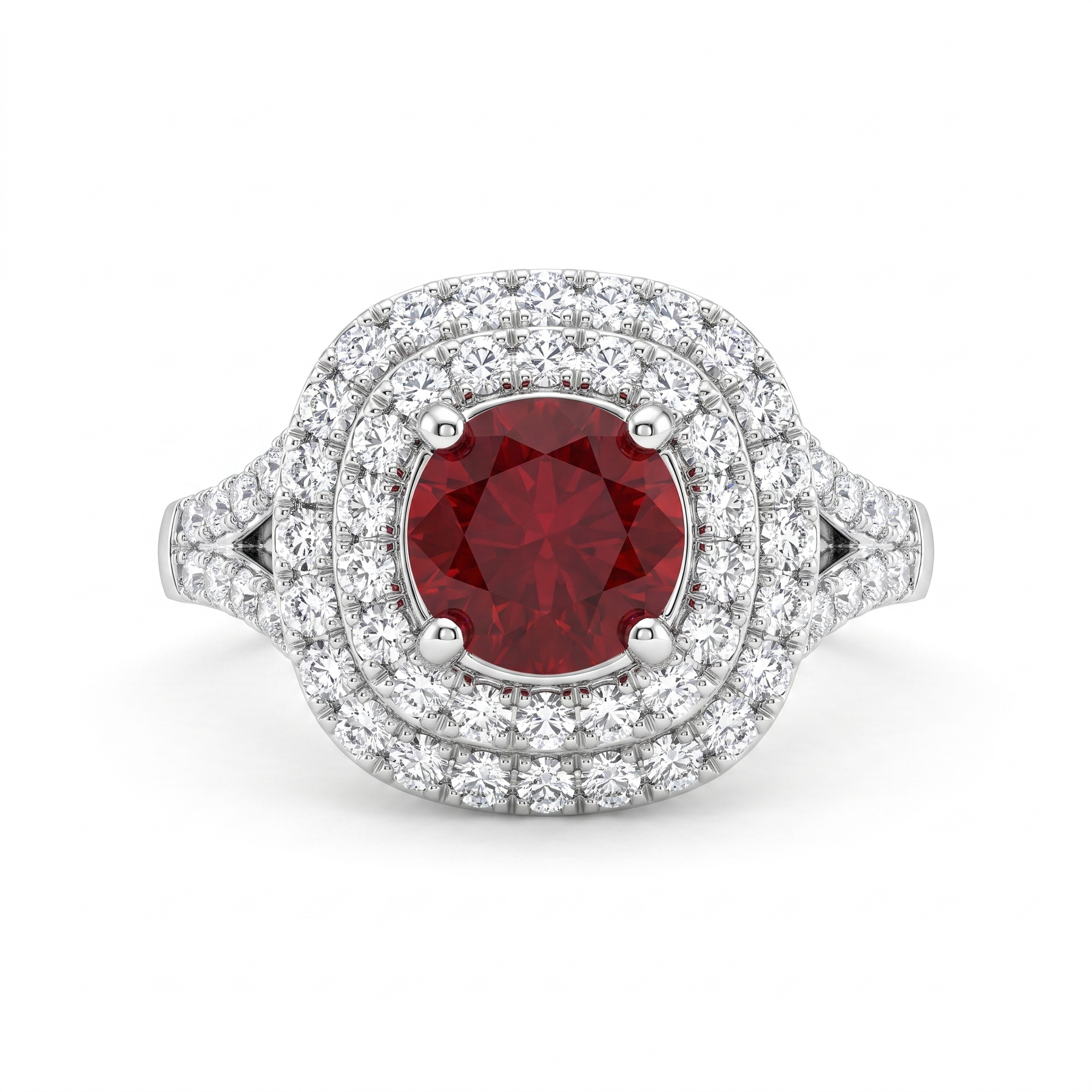 Red Gemstone Double Halo Statement Ring in 925 Sterling Silver
