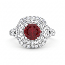 Red Gemstone Double Halo Statement Ring in 925 Sterling Silver