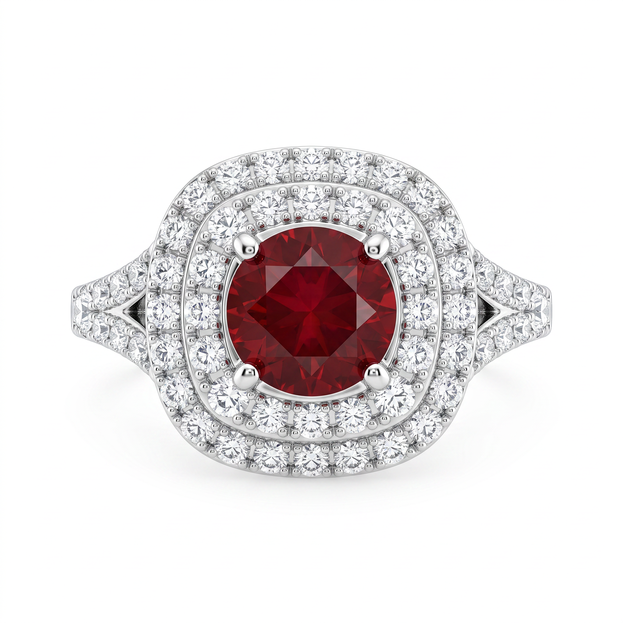 Red Gemstone Double Halo Statement Ring in 925 Sterling Silver Secondary image
