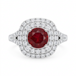 Red Gemstone Double Halo Statement Ring in 925 Sterling Silver