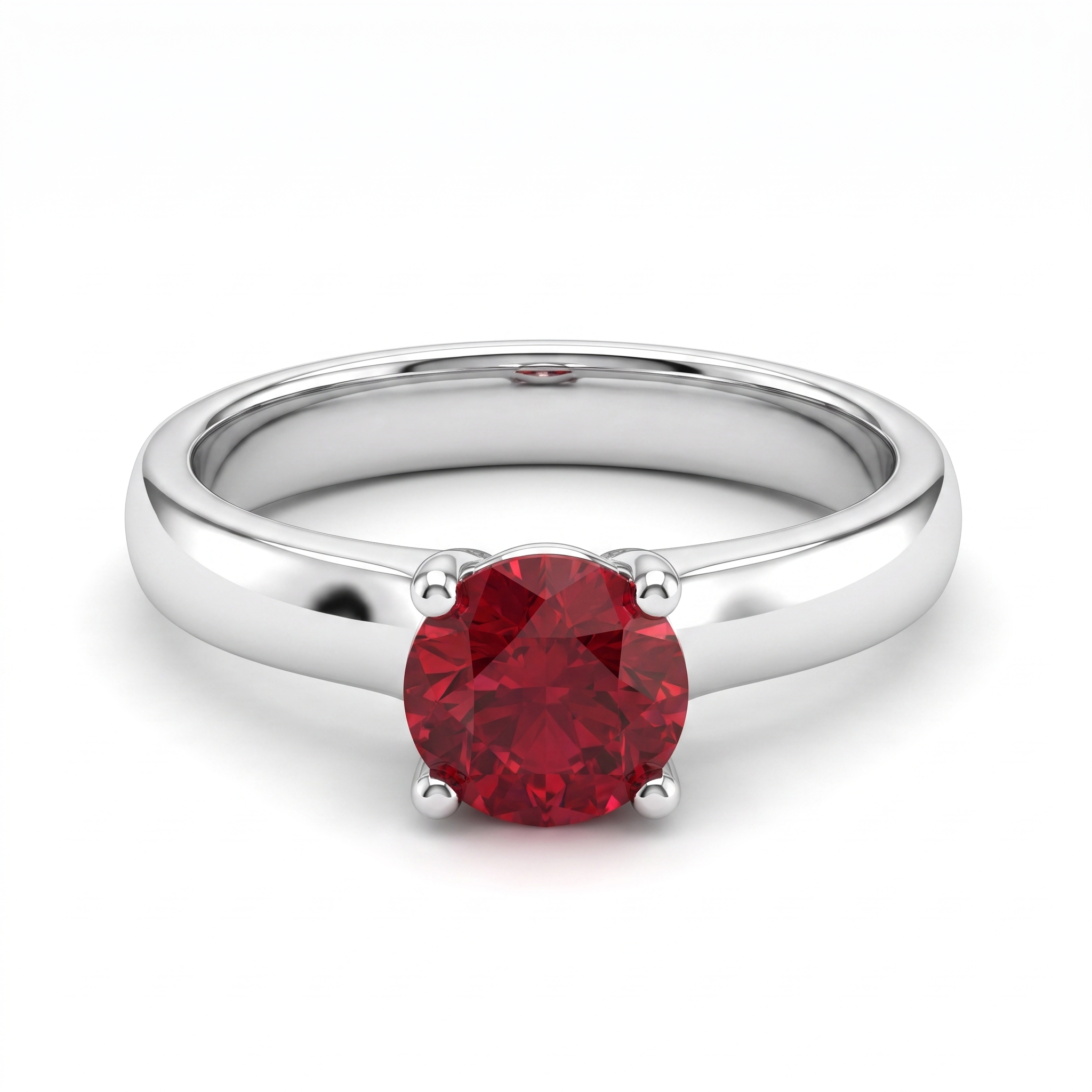 Round Red Gemstone Solitaire Ring in 925 Sterling Silver Secondary image