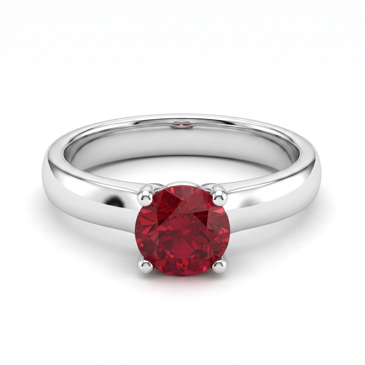 Round Red Gemstone Solitaire Ring in 925 Sterling Silver
