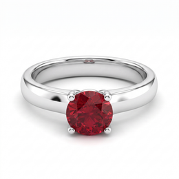 Round Red Gemstone Solitaire Ring in 925 Sterling Silver