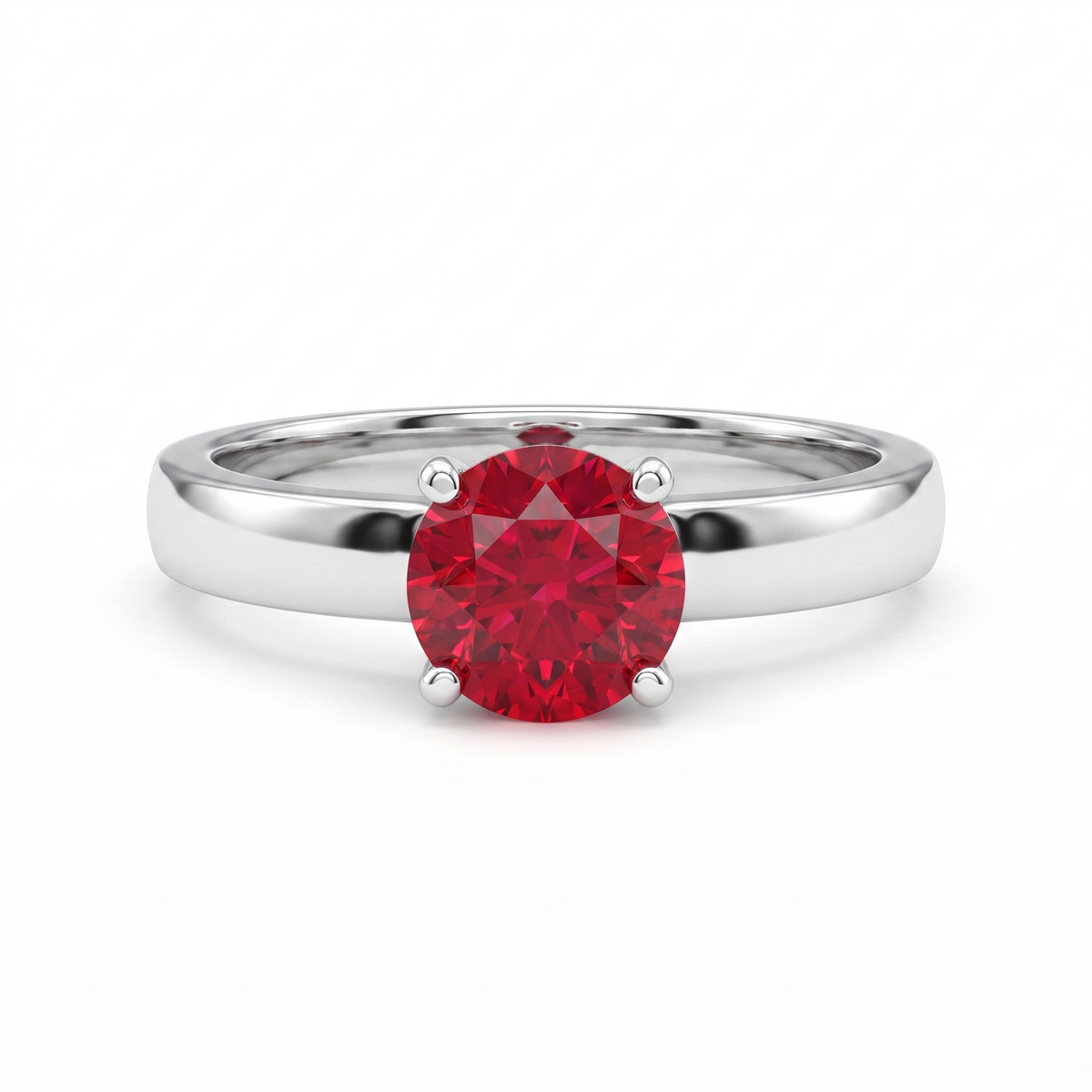 Round Red Gemstone Solitaire Ring in 925 Sterling Silver Main image