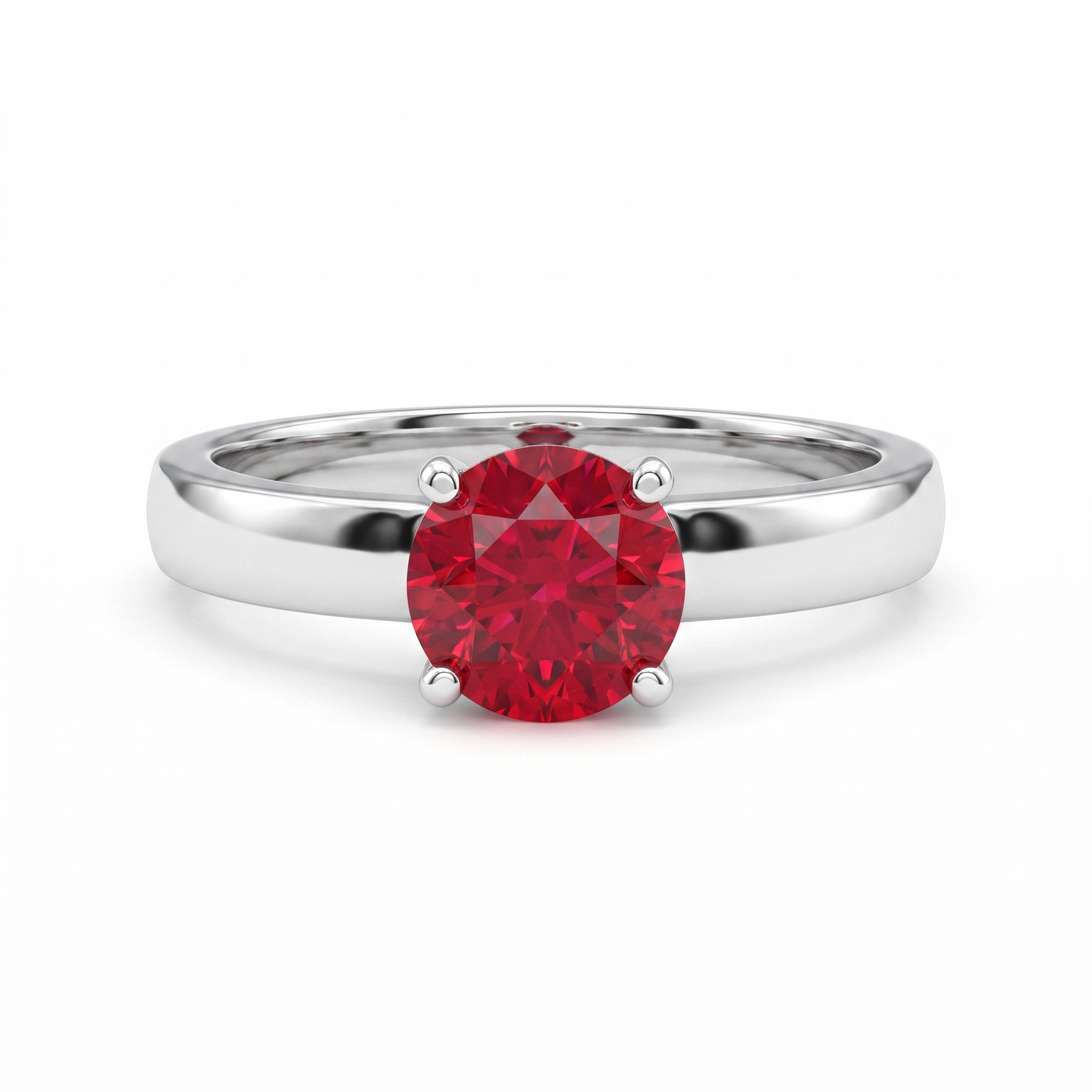 Round Red Gemstone Solitaire Ring in 925 Sterling Silver