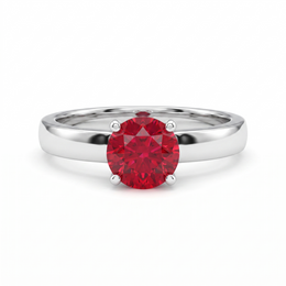 Round Red Gemstone Solitaire Ring in 925 Sterling Silver
