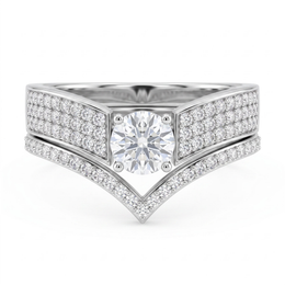 Round White Stone V-Shaped Pavé Statement Ring in 925 Sterling Silver