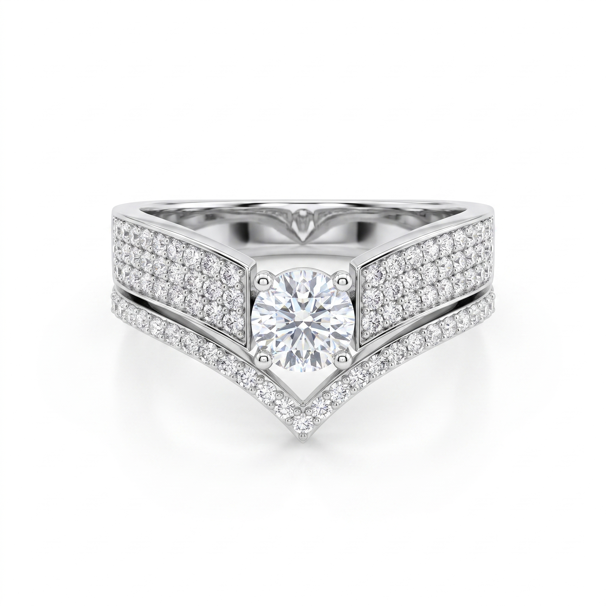 Round White Stone V-Shaped Pavé Statement Ring in 925 Sterling Silver Secondary image