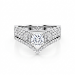 Round White Stone V-Shaped Pavé Statement Ring in 925 Sterling Silver