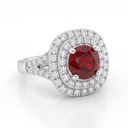 Red Gemstone Double Halo Statement Ring in 925 Sterling Silver
