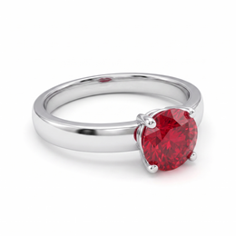 Round Red Gemstone Solitaire Ring in 925 Sterling Silver
