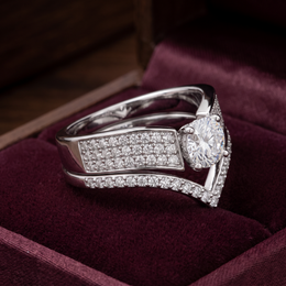 Round White Stone V-Shaped Pavé Statement Ring in 925 Sterling Silver
