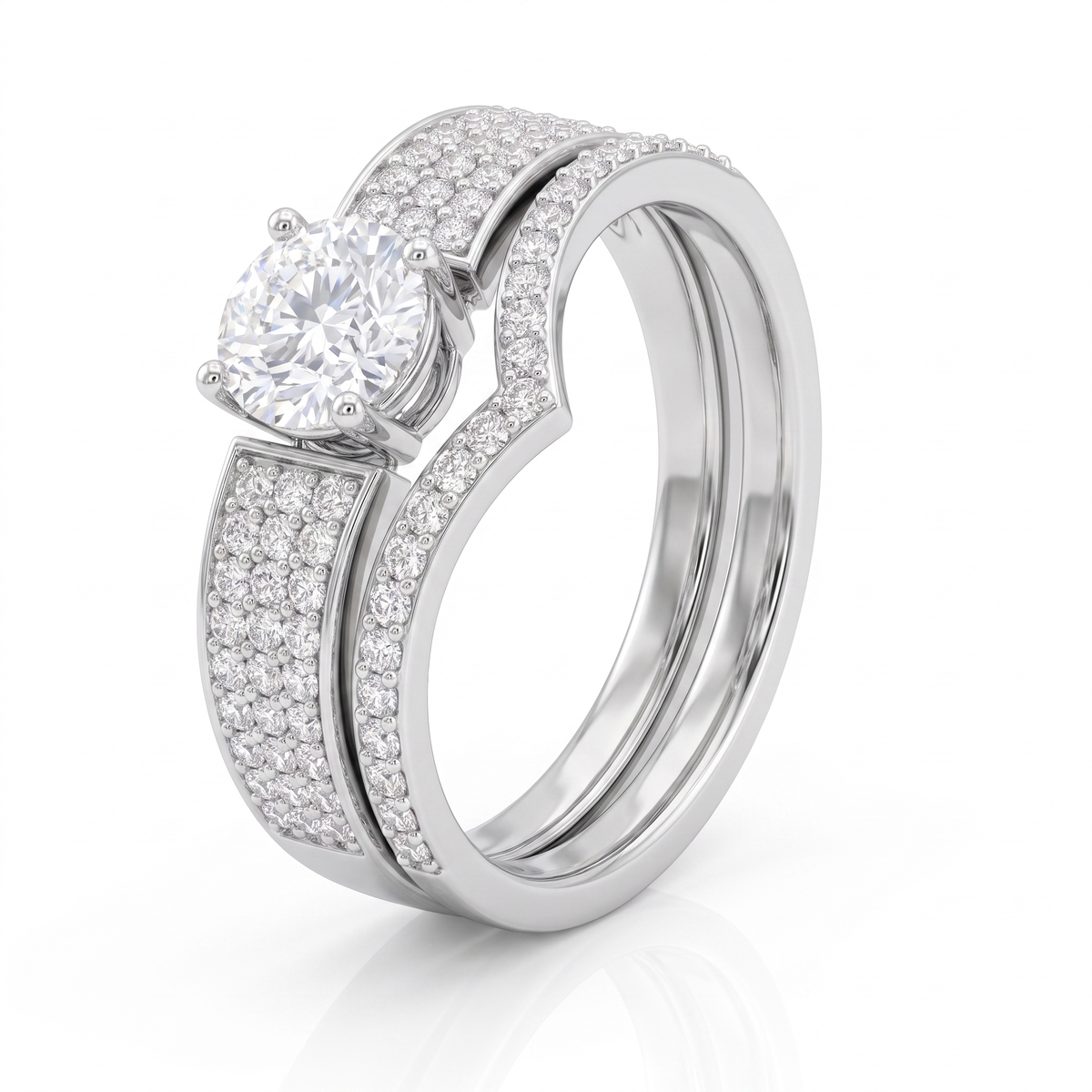 Round White Stone V-Shaped Pavé Statement Ring in 925 Sterling Silver