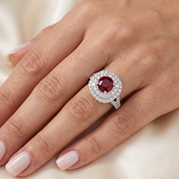 Red Gemstone Double Halo Statement Ring in 925 Sterling Silver