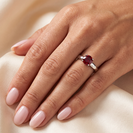 Round Red Gemstone Solitaire Ring in 925 Sterling Silver