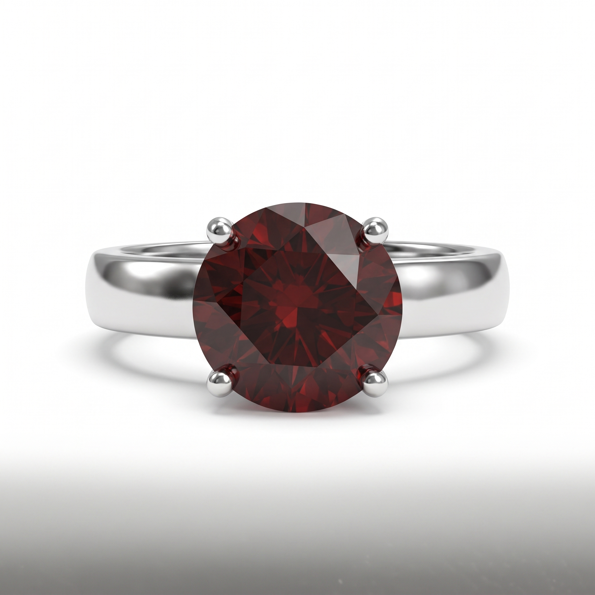 Round Deep Red Stone Solitaire Ring in 925 Sterling Silver Secondary image