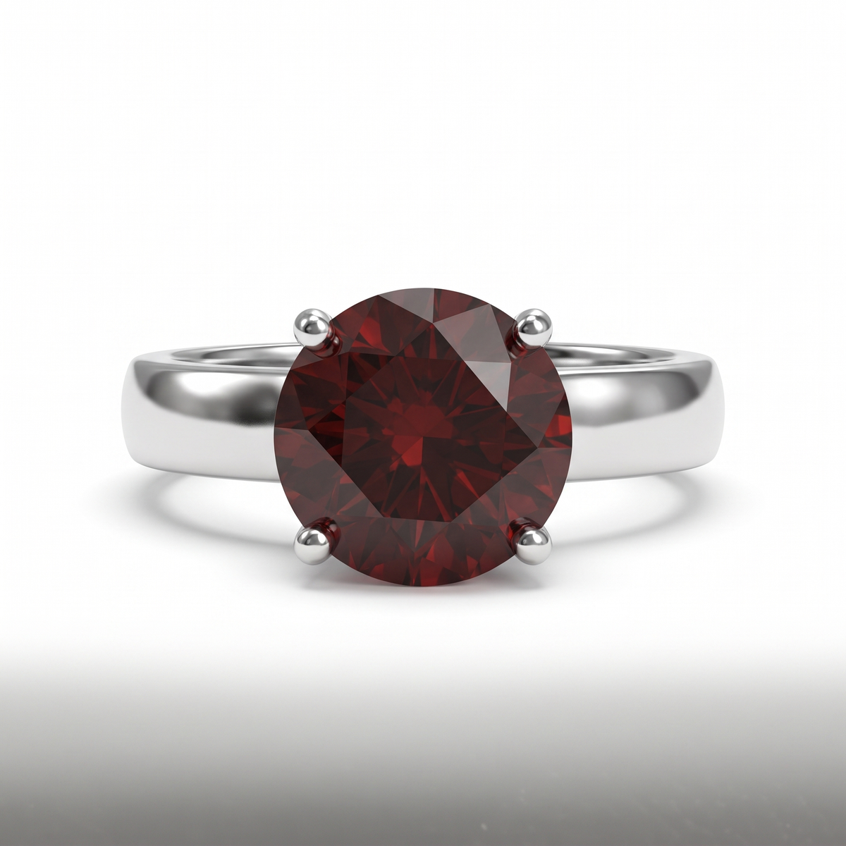 Round Deep Red Stone Solitaire Ring in 925 Sterling Silver