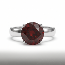 Round Deep Red Stone Solitaire Ring in 925 Sterling Silver