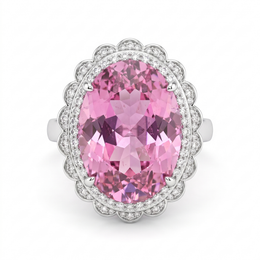 Pink Oval Stone Double Halo Statement Ring in 925 Sterling Silver