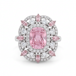Pink Cushion-Cut Floral Halo Statement Ring in 925 Sterling Silver