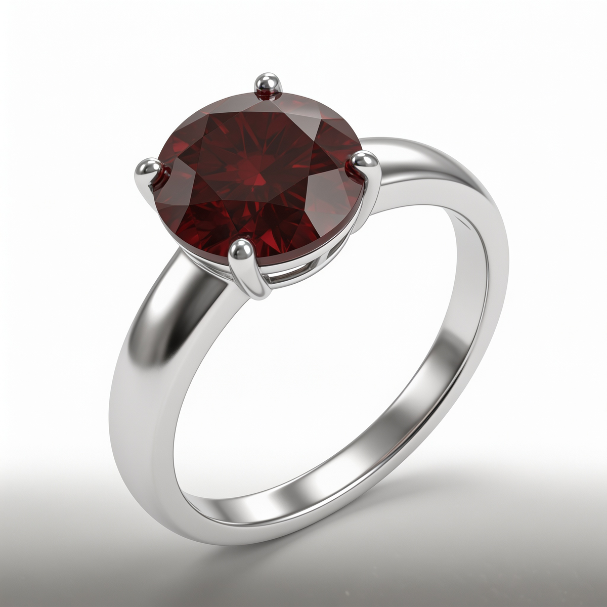 Round Deep Red Stone Solitaire Ring in 925 Sterling Silver