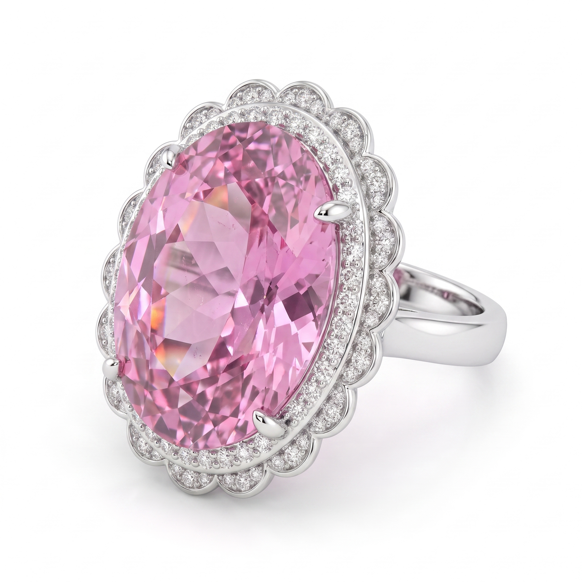 Pink Oval Stone Double Halo Statement Ring in 925 Sterling Silver Main image