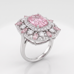 Pink Cushion-Cut Floral Halo Statement Ring in 925 Sterling Silver