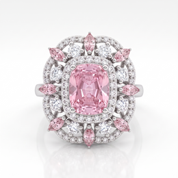 Pink Cushion-Cut Floral Halo Statement Ring in 925 Sterling Silver