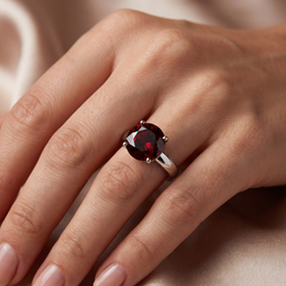 Round Deep Red Stone Solitaire Ring in 925 Sterling Silver