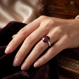 Round Deep Red Stone Solitaire Ring in 925 Sterling Silver