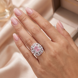Pink Cushion-Cut Floral Halo Statement Ring in 925 Sterling Silver