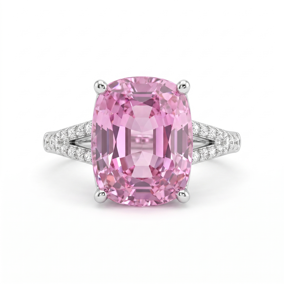 Cushion-Cut Pink Stone Split-Shank Ring in 925 Sterling Silver Main image