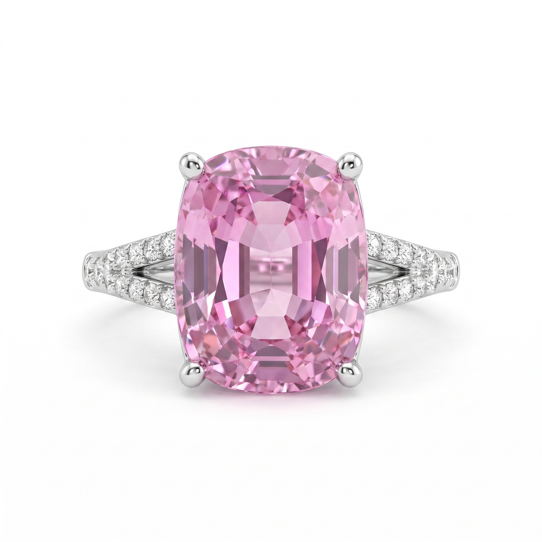 Cushion-Cut Pink Stone Split-Shank Ring in 925 Sterling Silver