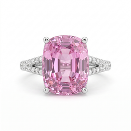 Cushion-Cut Pink Stone Split-Shank Ring in 925 Sterling Silver