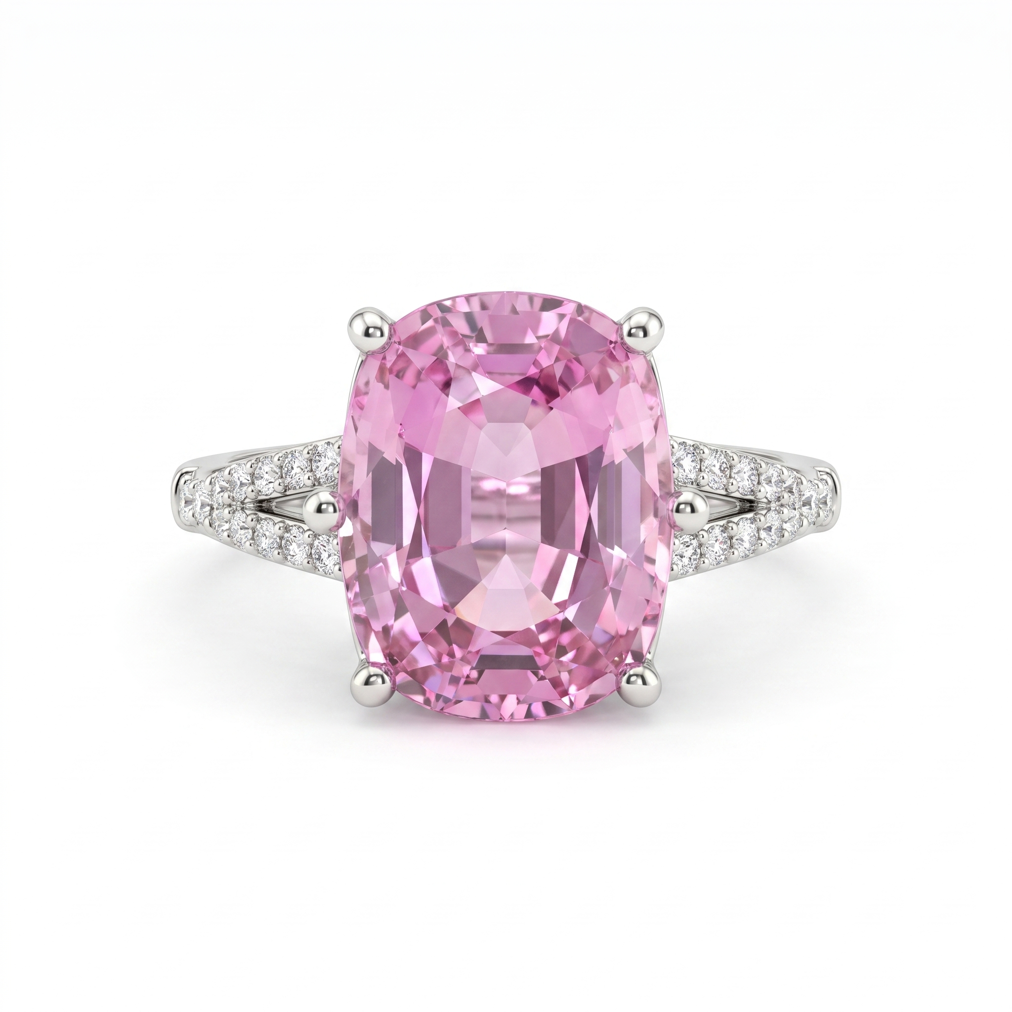 Cushion-Cut Pink Stone Split-Shank Ring in 925 Sterling Silver Secondary image