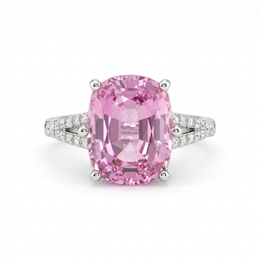 Cushion-Cut Pink Stone Split-Shank Ring in 925 Sterling Silver