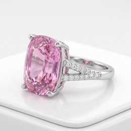 Cushion-Cut Pink Stone Split-Shank Ring in 925 Sterling Silver