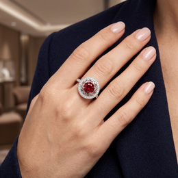 Red Round Stone Filigree Halo Ring in 925 Sterling Silver
