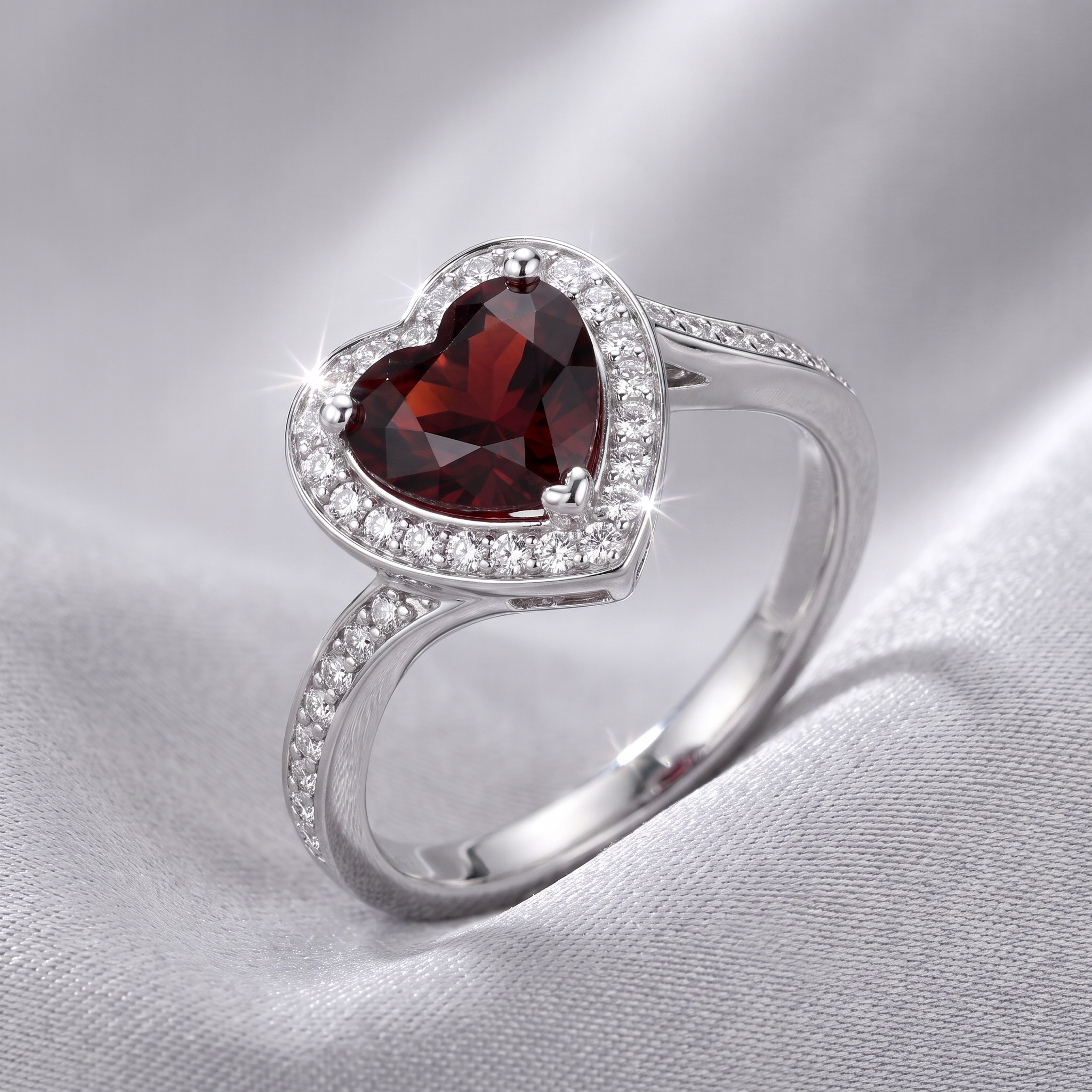 Heart-Shaped Red Stone Halo Ring with White Accent Stones in 925 Sterling Silver Secondary image