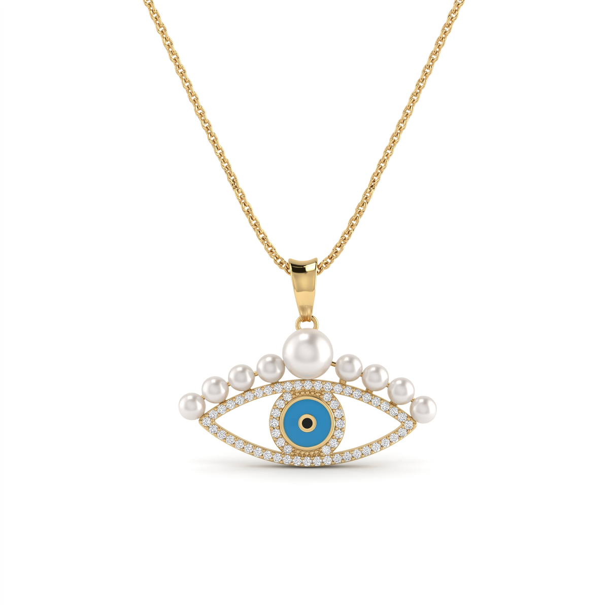 Evil Eye Pearl & White Stone Pendant Necklace in 925 Sterling Silver Main image