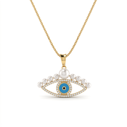 Evil Eye Pearl & White Stone Pendant Necklace in 925 Sterling Silver