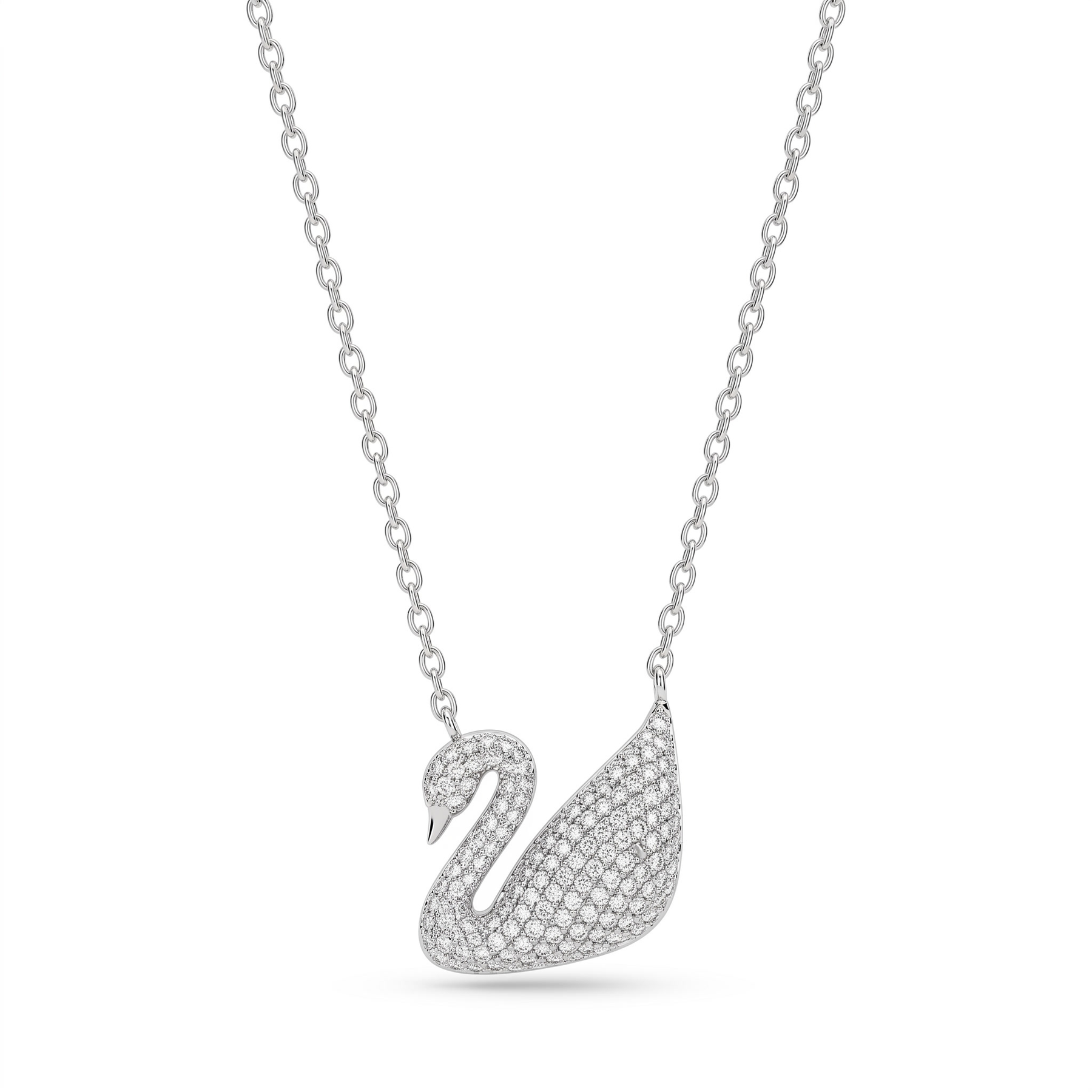 Swan Pavé White Stone Pendant Necklace in 925 Sterling Silver