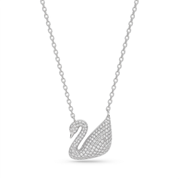 Swan Pavé White Stone Pendant Necklace in 925 Sterling Silver