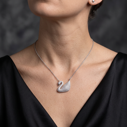 Swan Pavé White Stone Pendant Necklace in 925 Sterling Silver