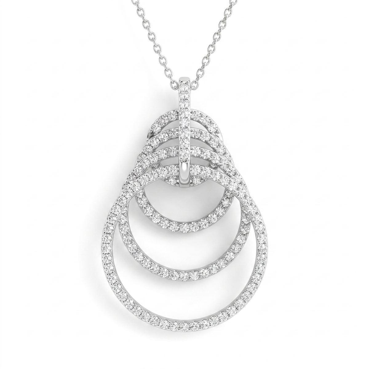 Pavé Multi-Circle Drop Pendant Necklace in 925 Sterling Silver
