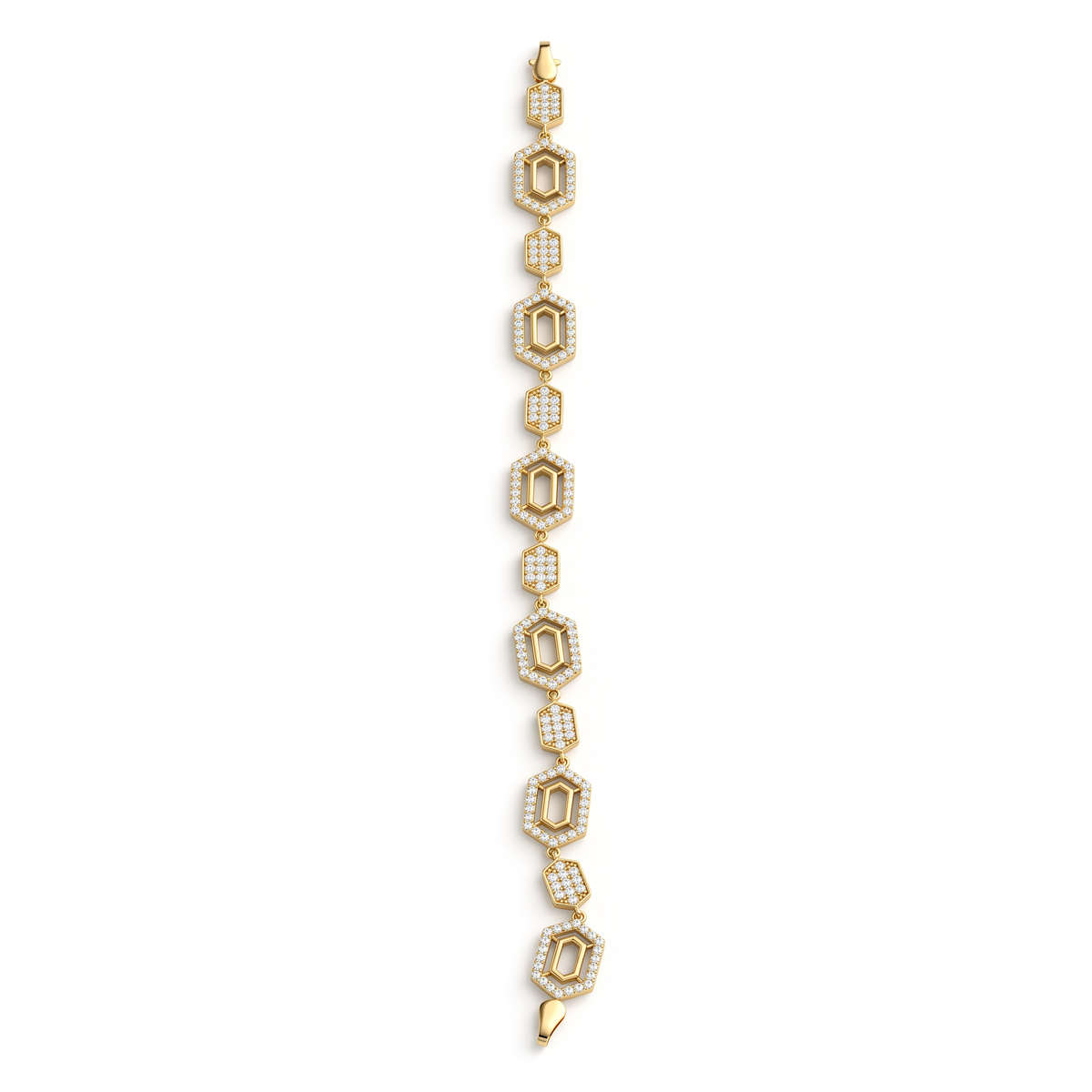 Geometric Pavé Link Bracelet in Gold-Tone 925 Sterling Silver