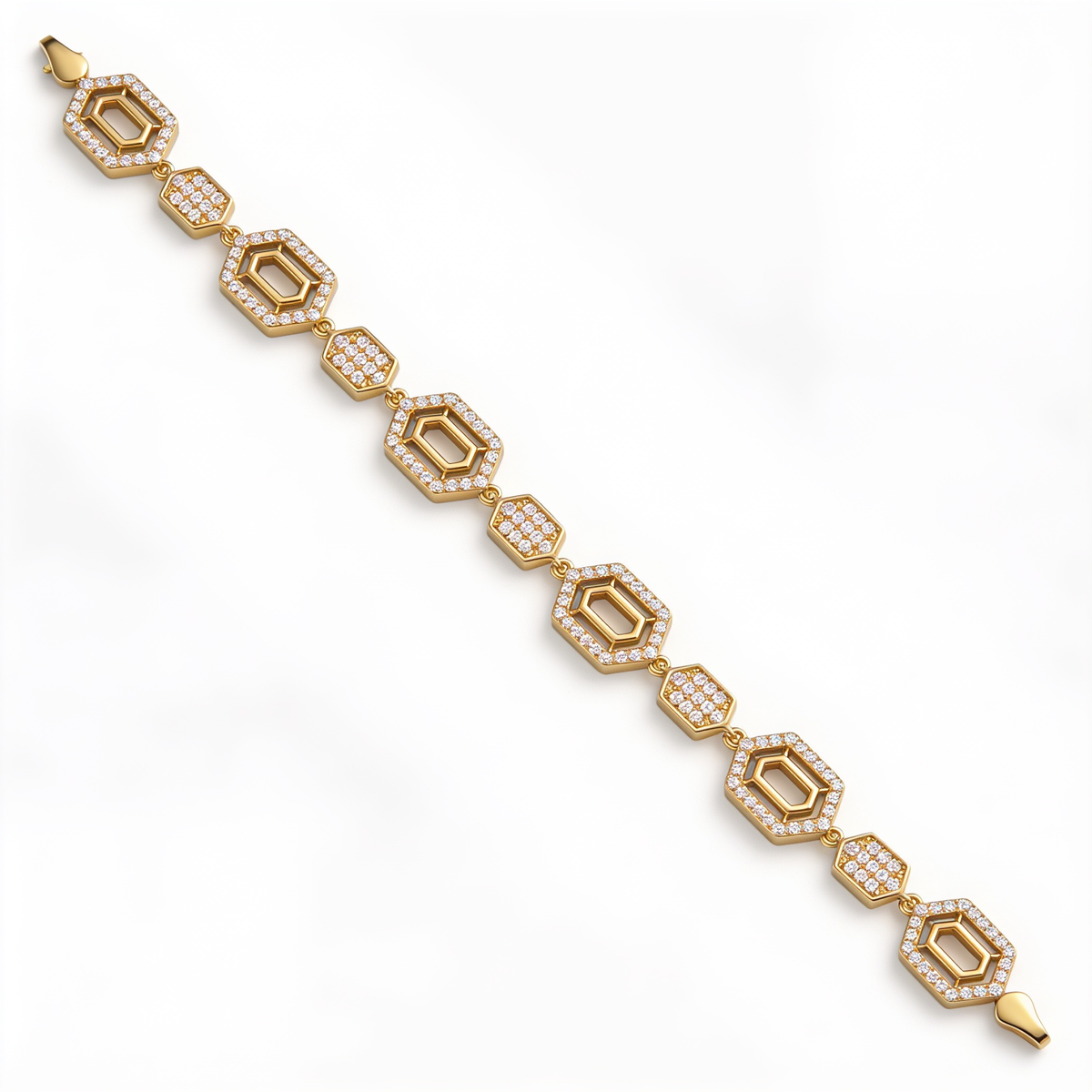 Geometric Pavé Link Bracelet in Gold-Tone 925 Sterling Silver